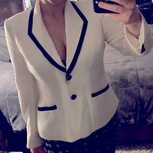Tahari white blazer jacket with black trim